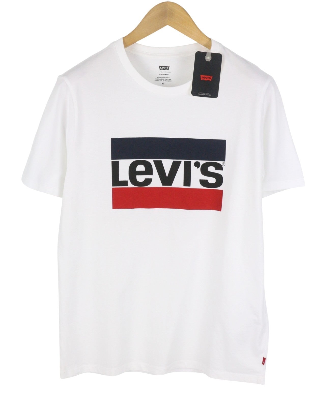 LEVI'S Standard Men T-Shirt M White Tricot Cotton Crew Neck Short Sleeved
