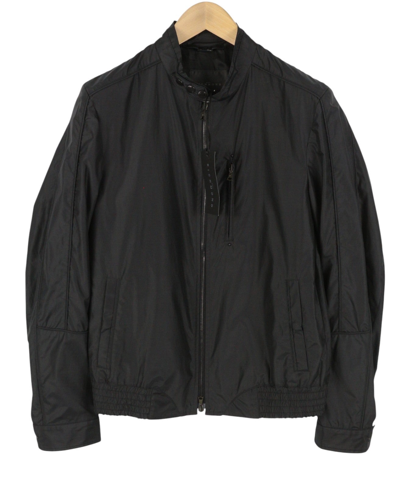 JOHN RICHMOND Women Jacket UK16 L Black Band Collar Full Zip Lightweight