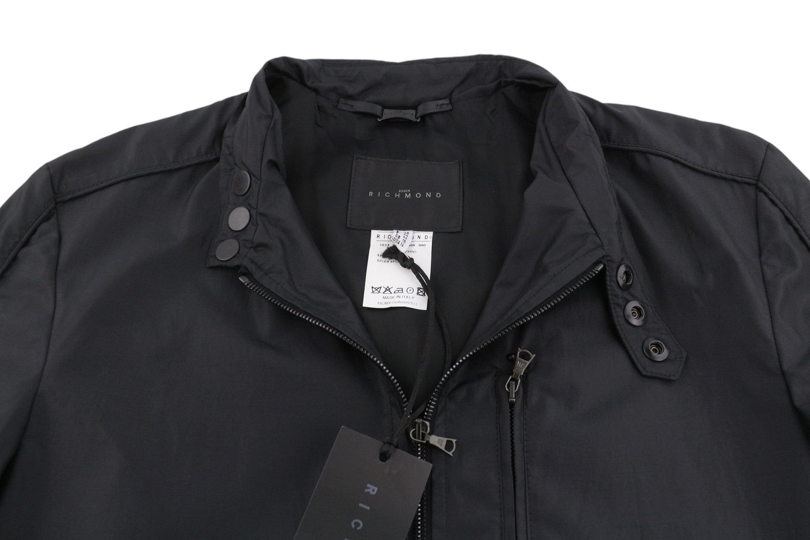 JOHN RICHMOND Women Jacket UK16 L Black Band Collar Full Zip Lightweight