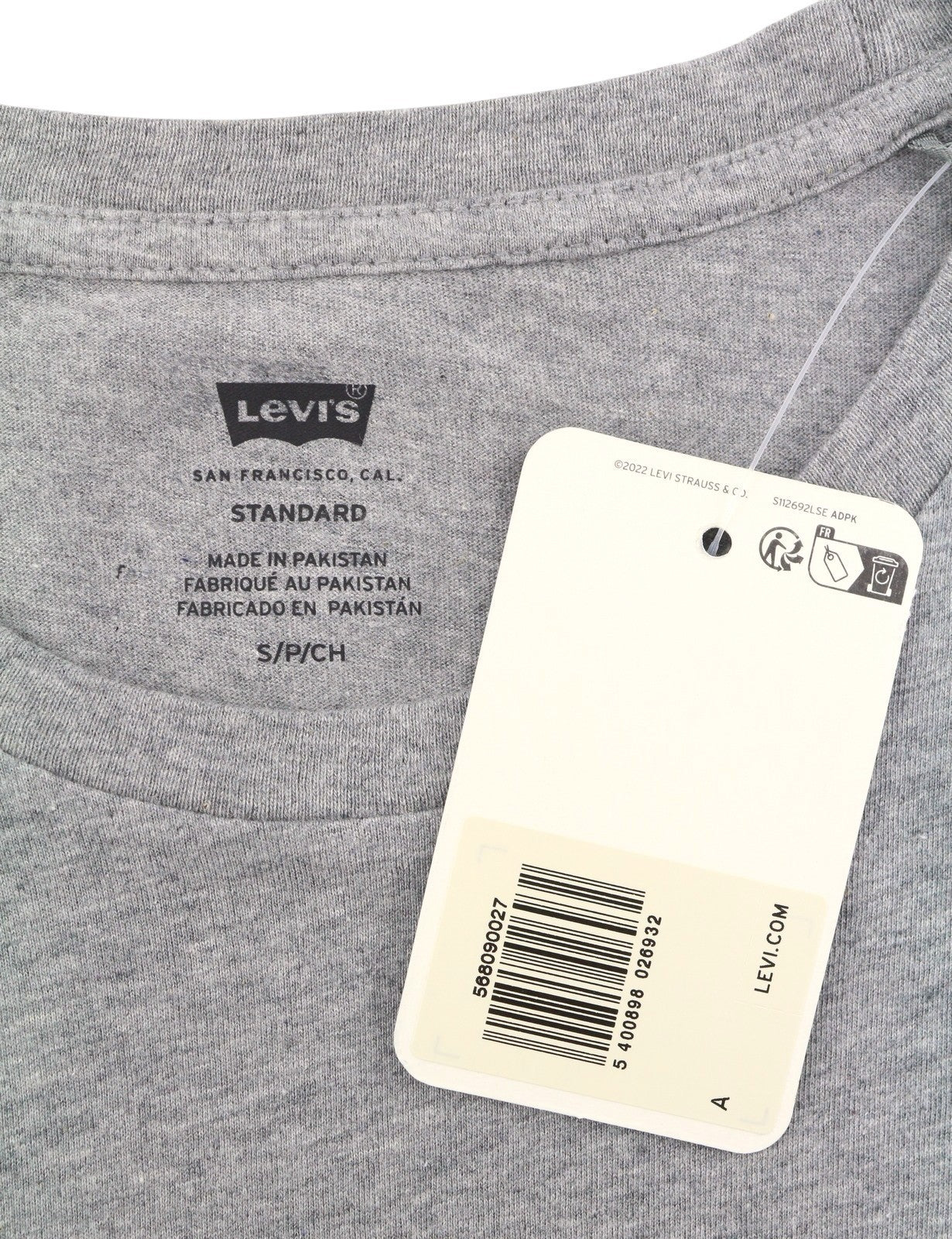 LEVI'S Standard Men T-Shirt S Grey Melange Crew Neck Tricot Short Sleeve