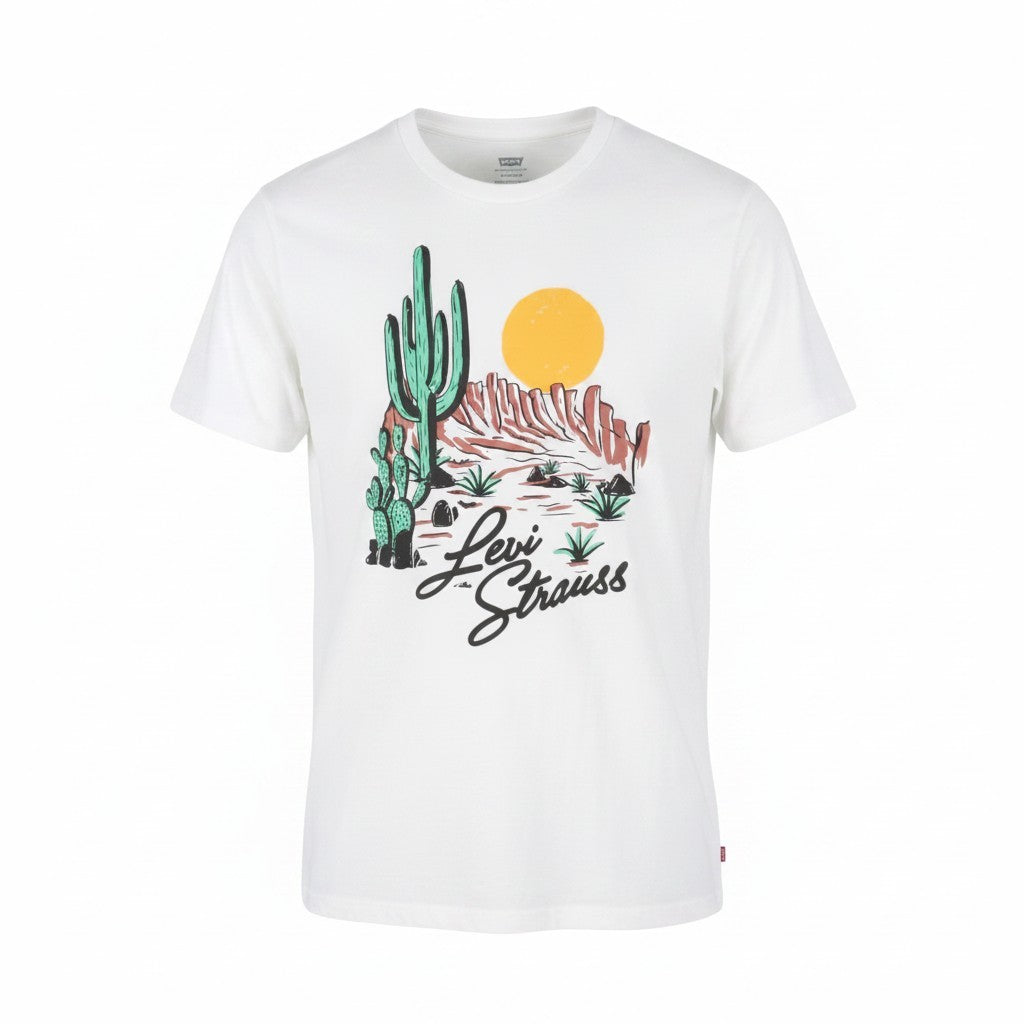 LEVI'S Standard Men T-Shirt M White Tricot Cotton Crew Neck Short Sleeve