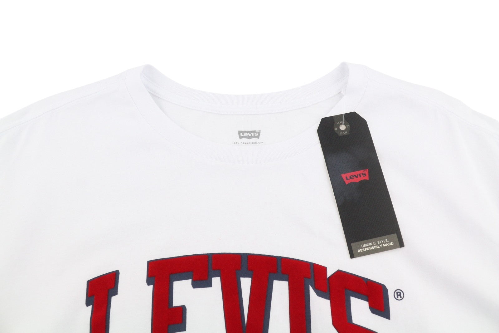 LEVI'S Men T-Shirt XL White Tricot Cotton Crew Neck Short Sleeve