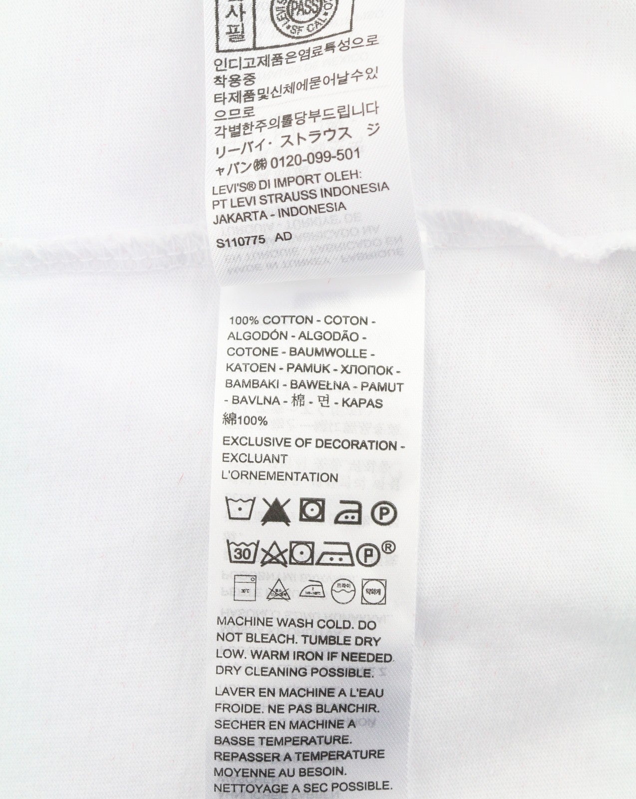 LEVI'S Men T-Shirt XL White Tricot Cotton Crew Neck Short Sleeve