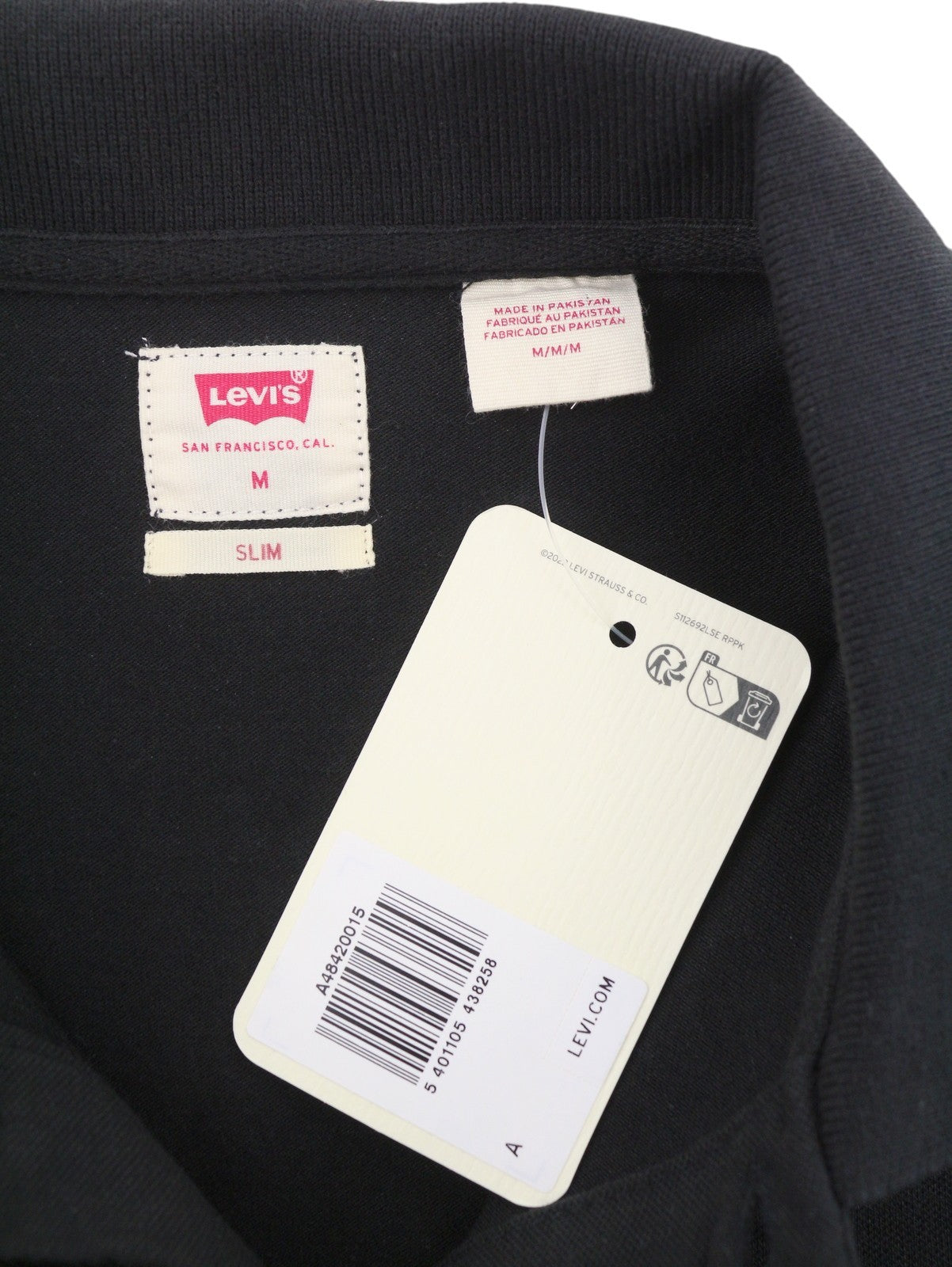 LEVI'S Slim Men Polos M Black Cotton Tricot Short Sleeved