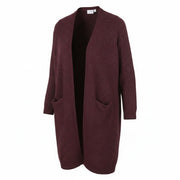 VILA Ril L/S Long Knit Cardigan Women Jumper S Burgundy Pockets Mid-Length