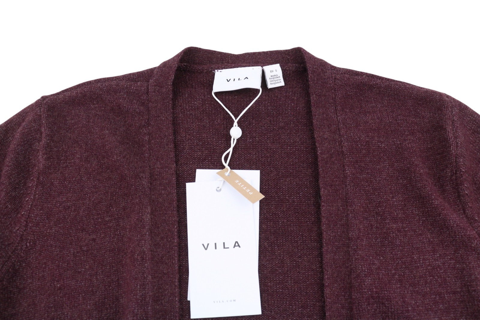 VILA Ril L/S Long Knit Cardigan Women Jumper S Burgundy Pockets Mid-Length