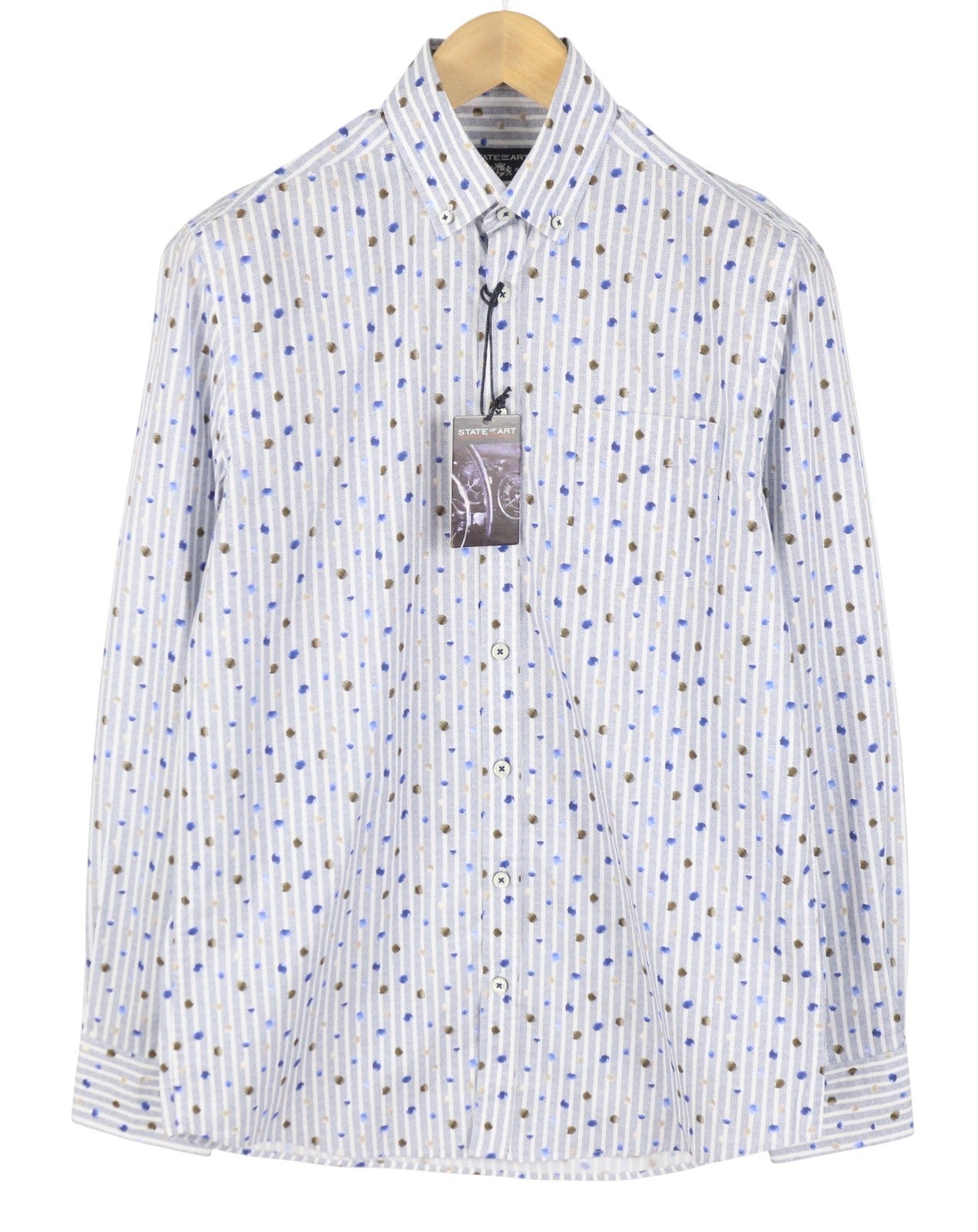 STATE OF ART Regular Fit Men Shirt S Blue Patterned Pinstriped Button Up Casual