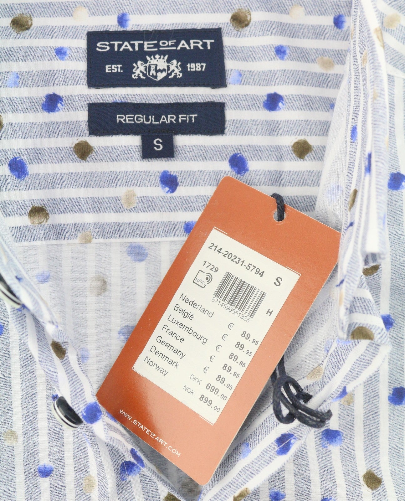 STATE OF ART Regular Fit Men Shirt S Blue Patterned Pinstriped Button Up Casual