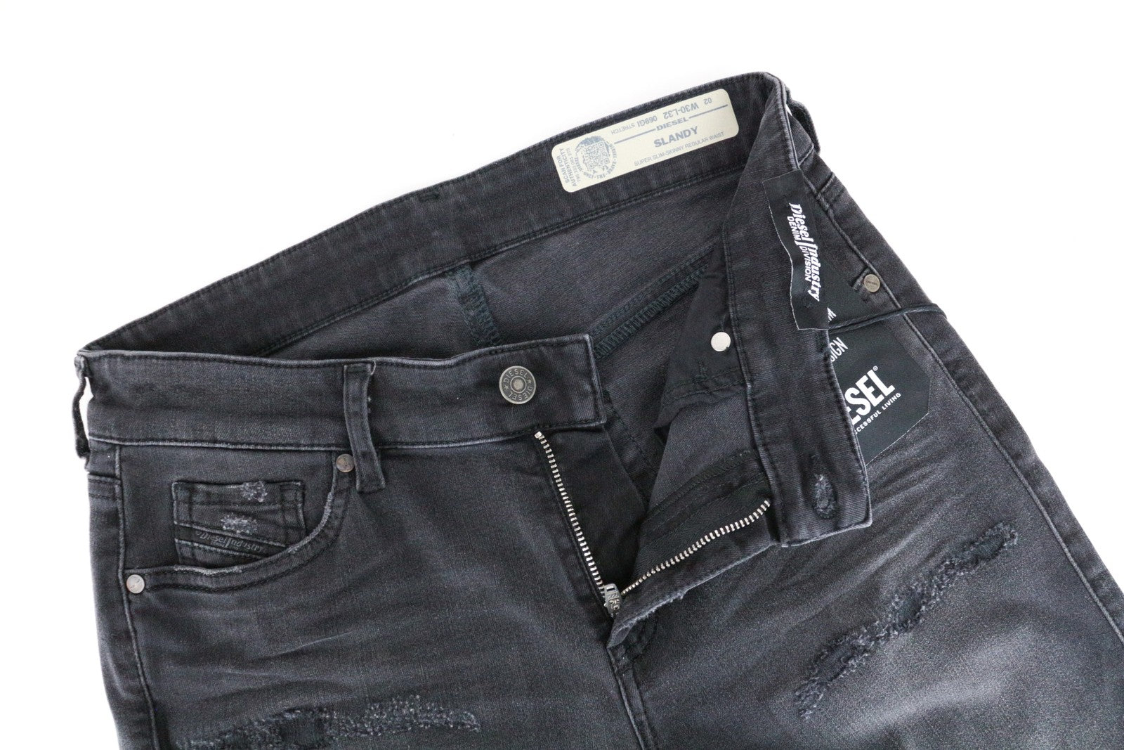 DIESEL Slandy 069GI Women Jeans W30/L32 Grey Slim Skinny Distressed Aged Look
