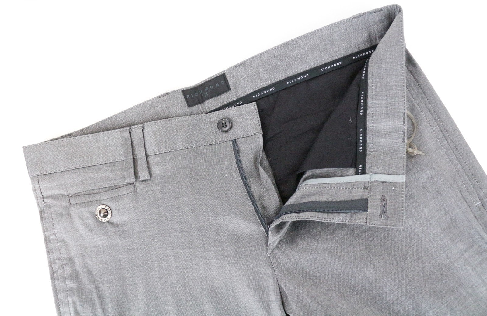 RICHMOND Men Trousers 48 Grey Zip-Fly Plain Chino Styled Classic Pocketed
