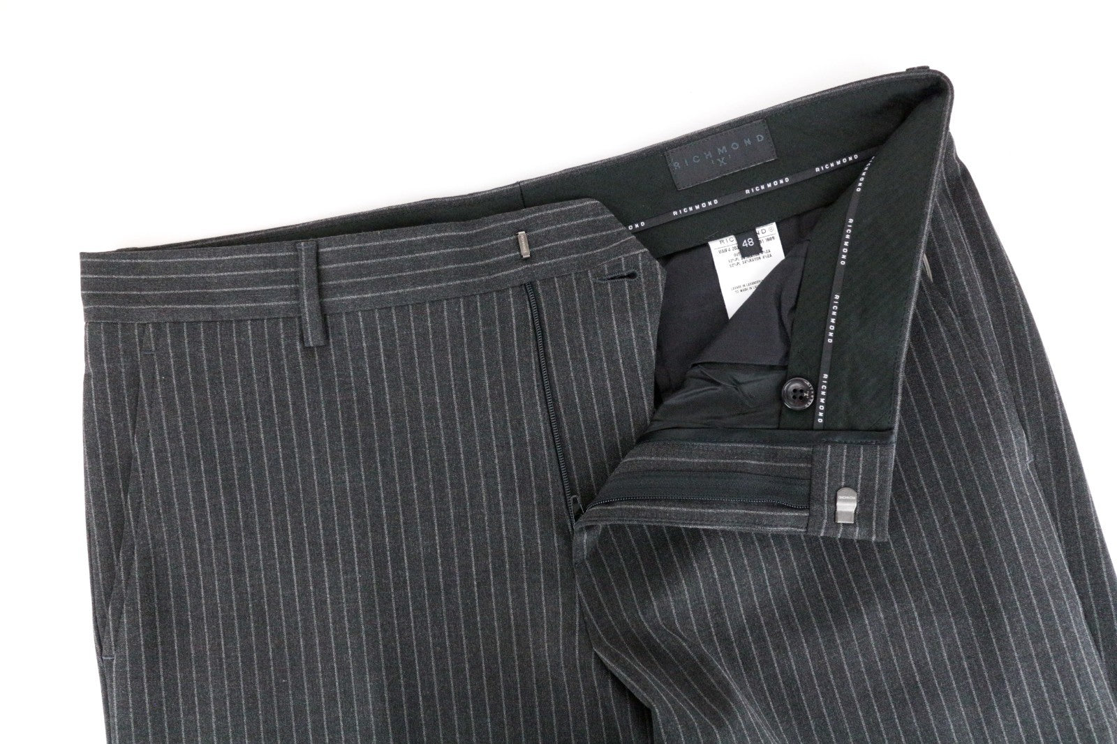 RICHMOND X Men Trousers 48 Striped Grey Zip-Fly Chino Styled Classic Pocketed