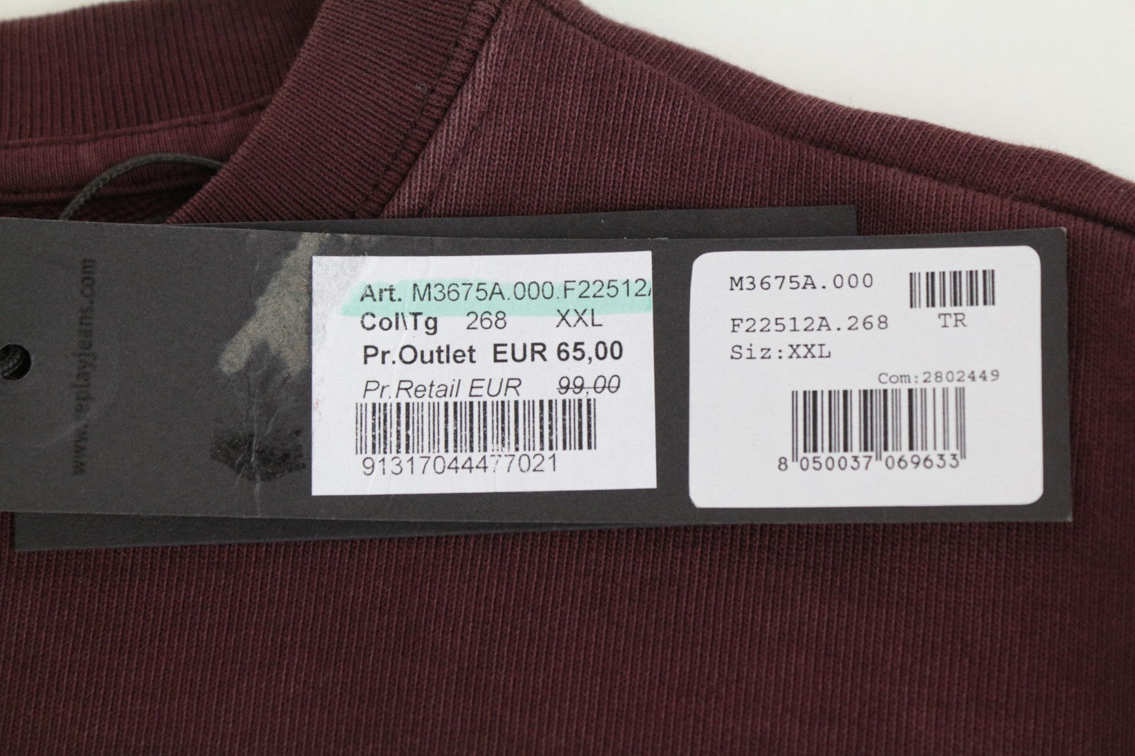 REPLAY Men Sweatshirt 2XL Pure Cotton Logo Print Burgundy Crew Neckline Casual