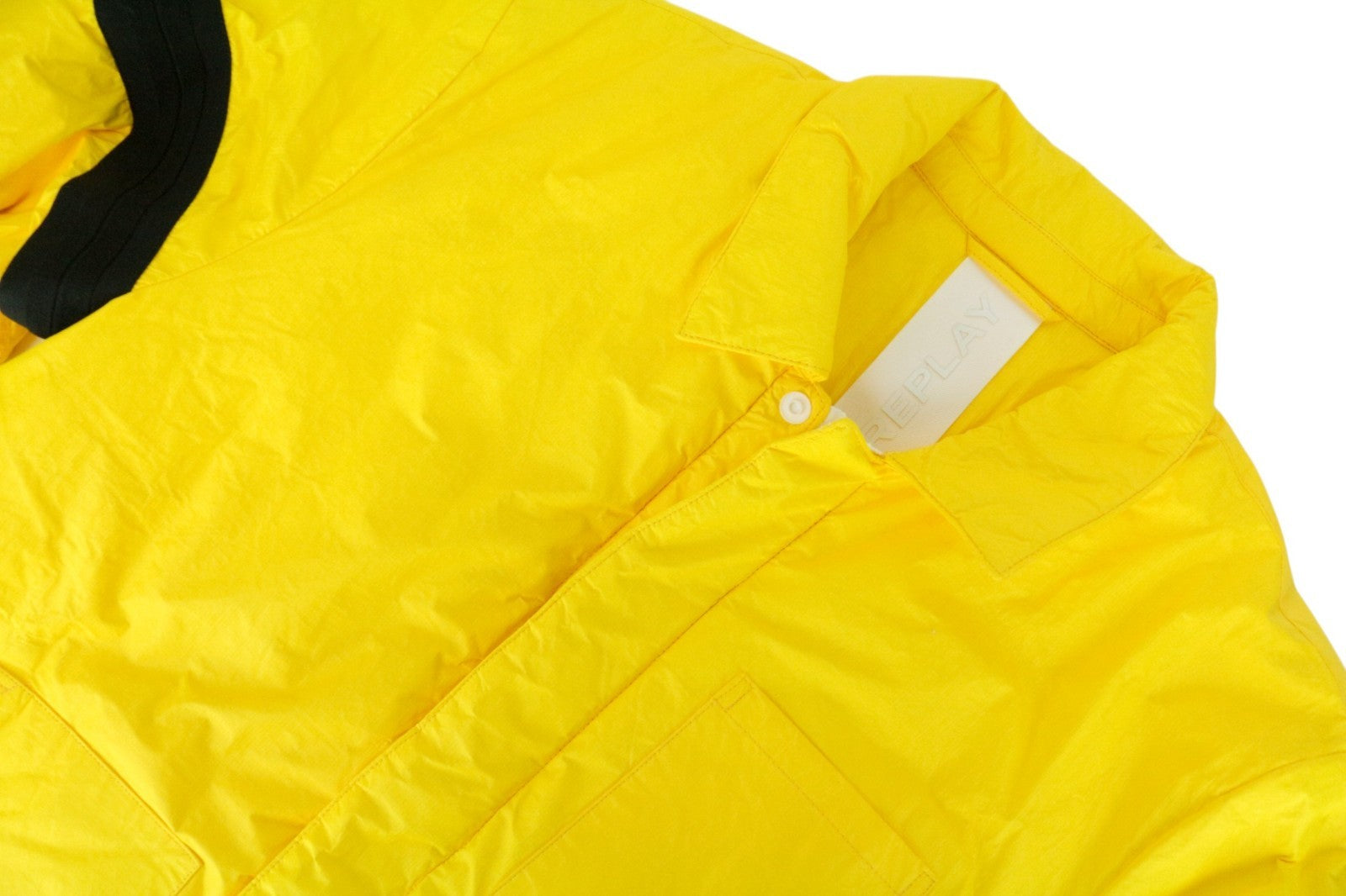 REPLAY Men Jacket XL Bright Yellow Nylon Snap Button Short Length Padded