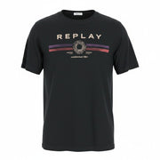 REPLAY Women T-Shirt L Logo Printed Crew Neckline Pure Cotton Jersey Casual