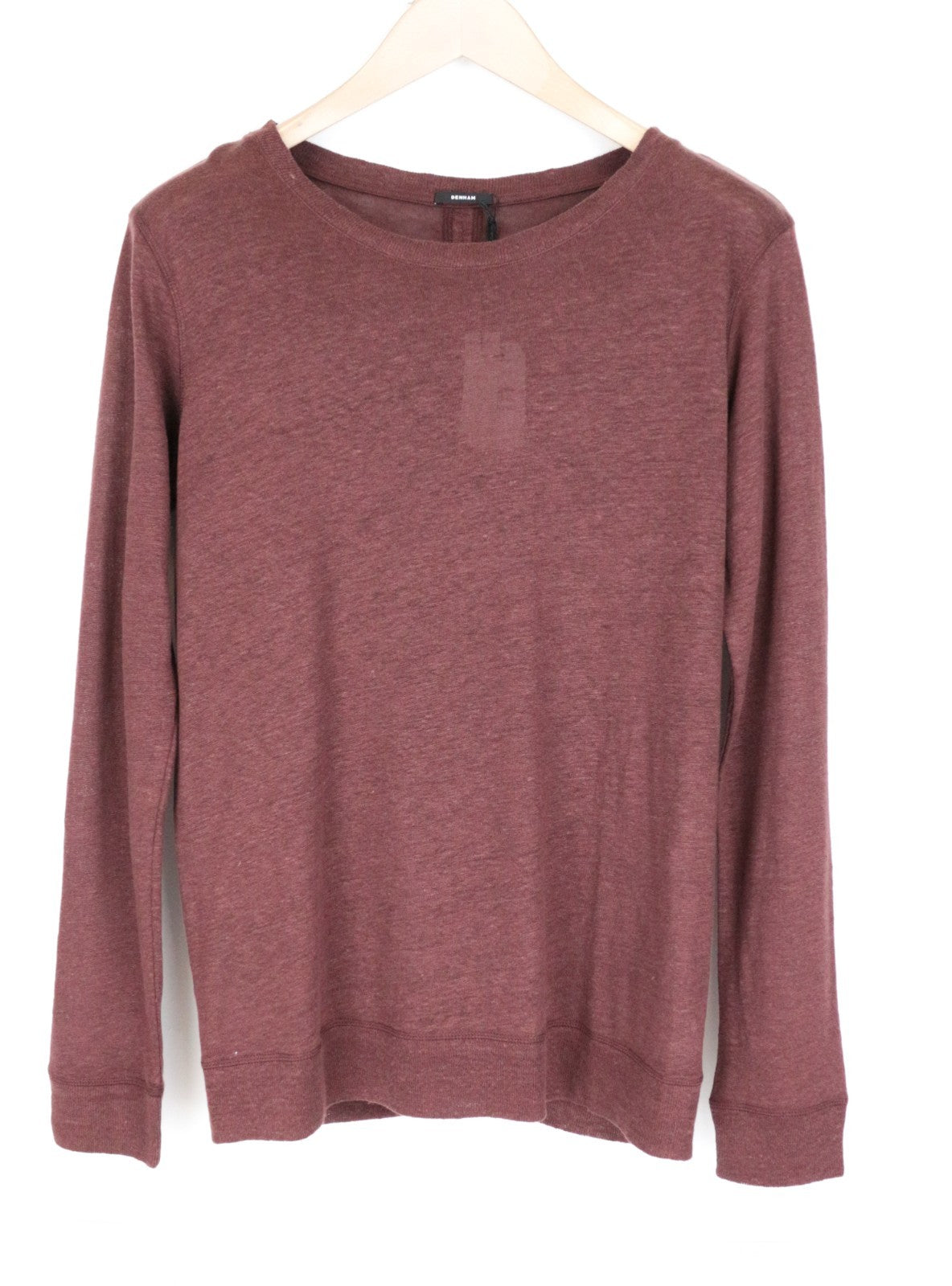 DENHAM Women Top S Long Sleeve Melange Crew Neckline Pure Linen Burgundy Casual