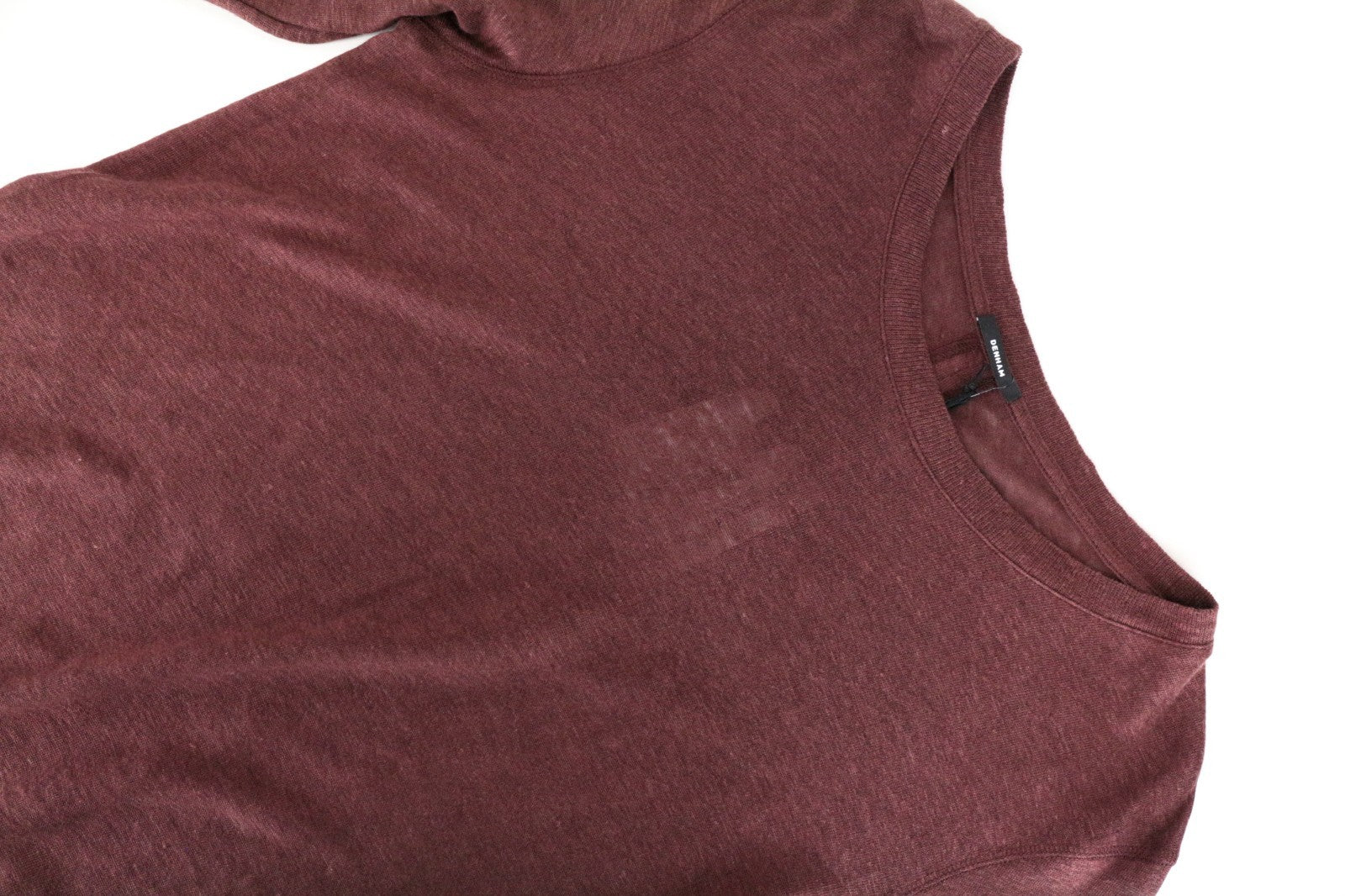 DENHAM Women Top S Long Sleeve Melange Crew Neckline Pure Linen Burgundy Casual