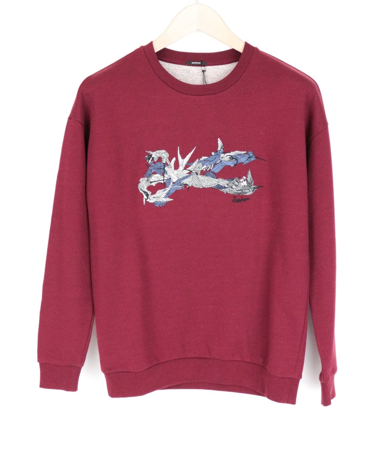 DENHAM Hummingbird Women Sweatshirt 2XS Long Sleeved Crew Embroidered Burgundy