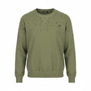 DENHAM Shadow Women Sweatshirt M Distressed Khaki Green Long Sleeved Crew Neck