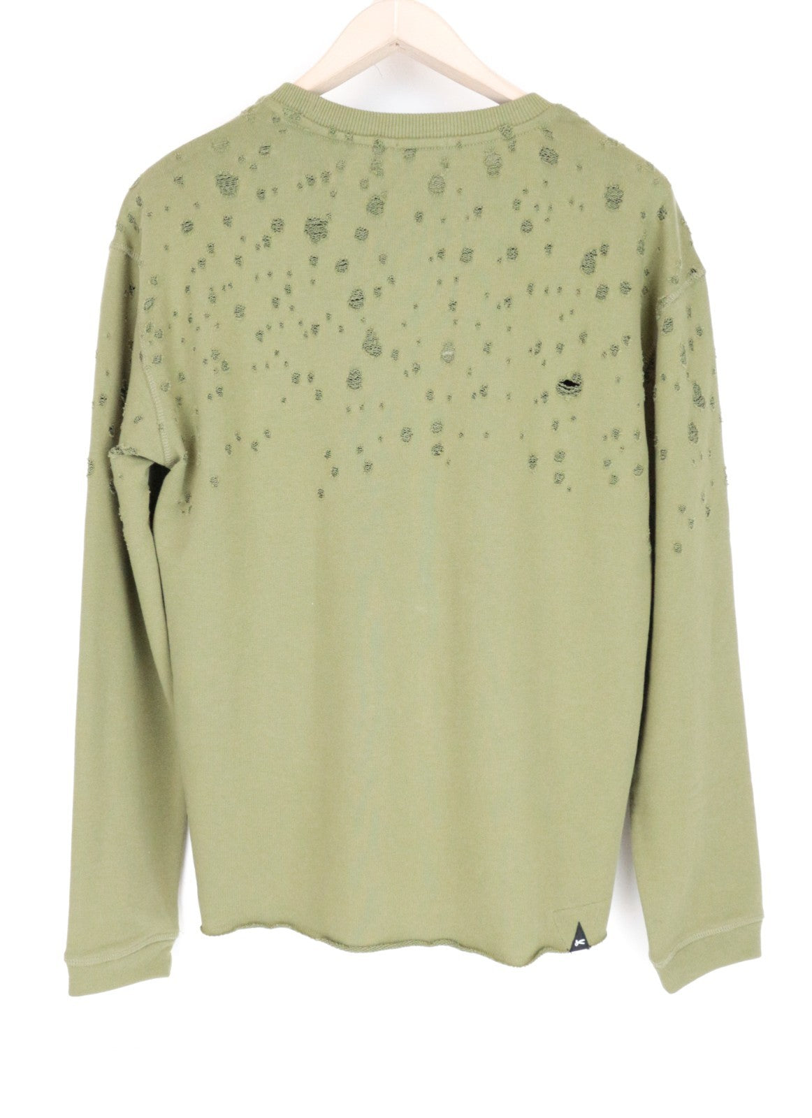 DENHAM Shadow Women Sweatshirt M Distressed Khaki Green Long Sleeved Crew Neck