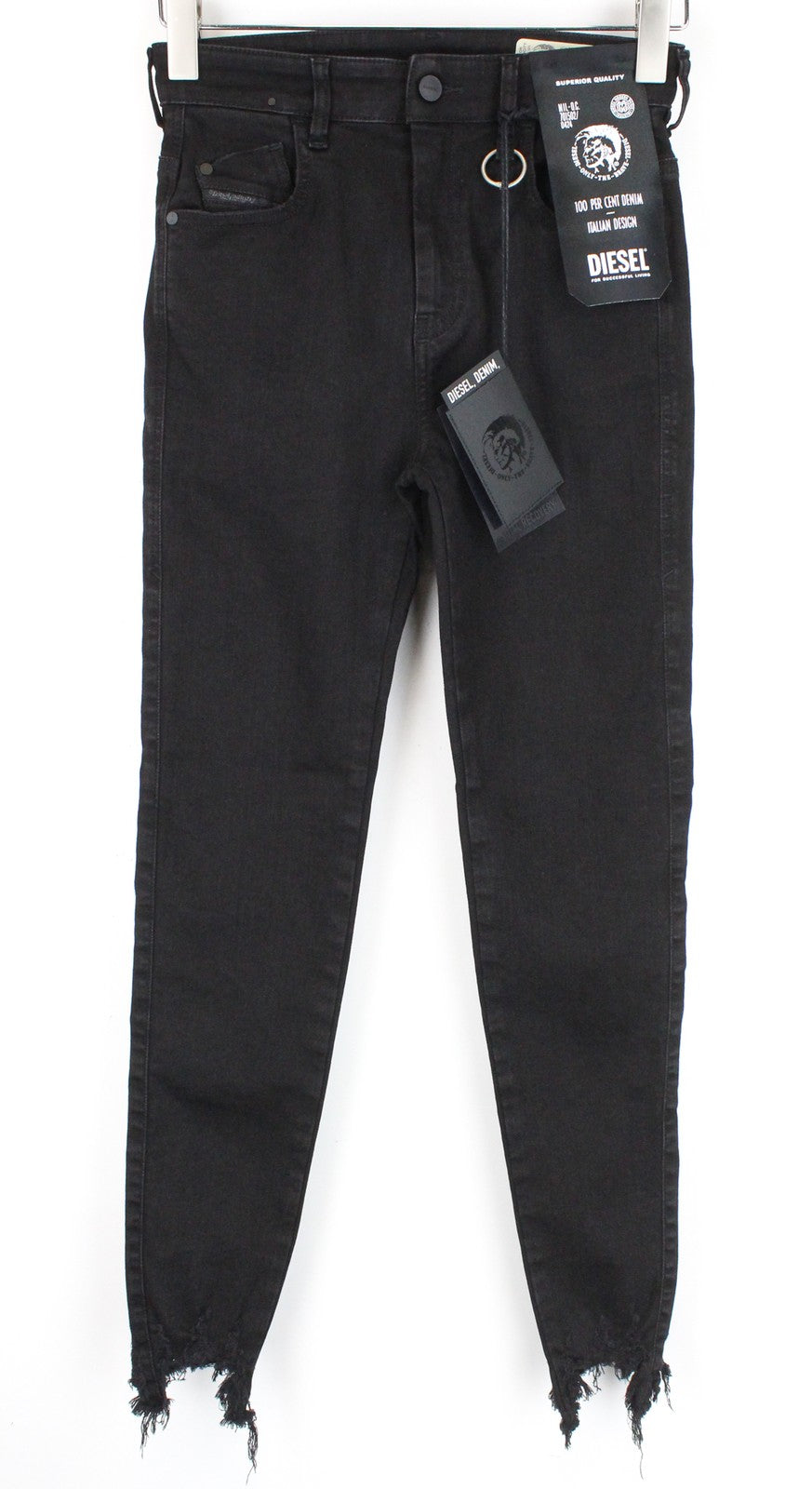 DIESEL Slandy 085AV Women Jeans W25/L30 Distressed Hems Super Slim Skinny Fit