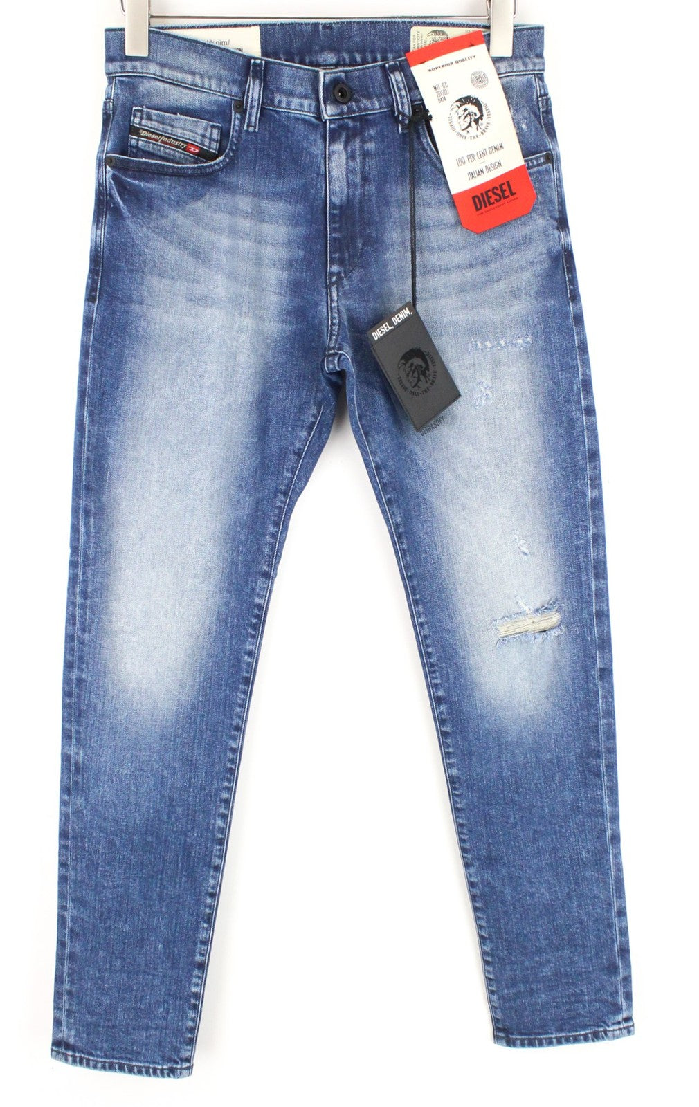 DIESEL D-Strukt 081AQ Men Jeans W29/L30 Tapered Stone Washed Ripped Zip-Fly