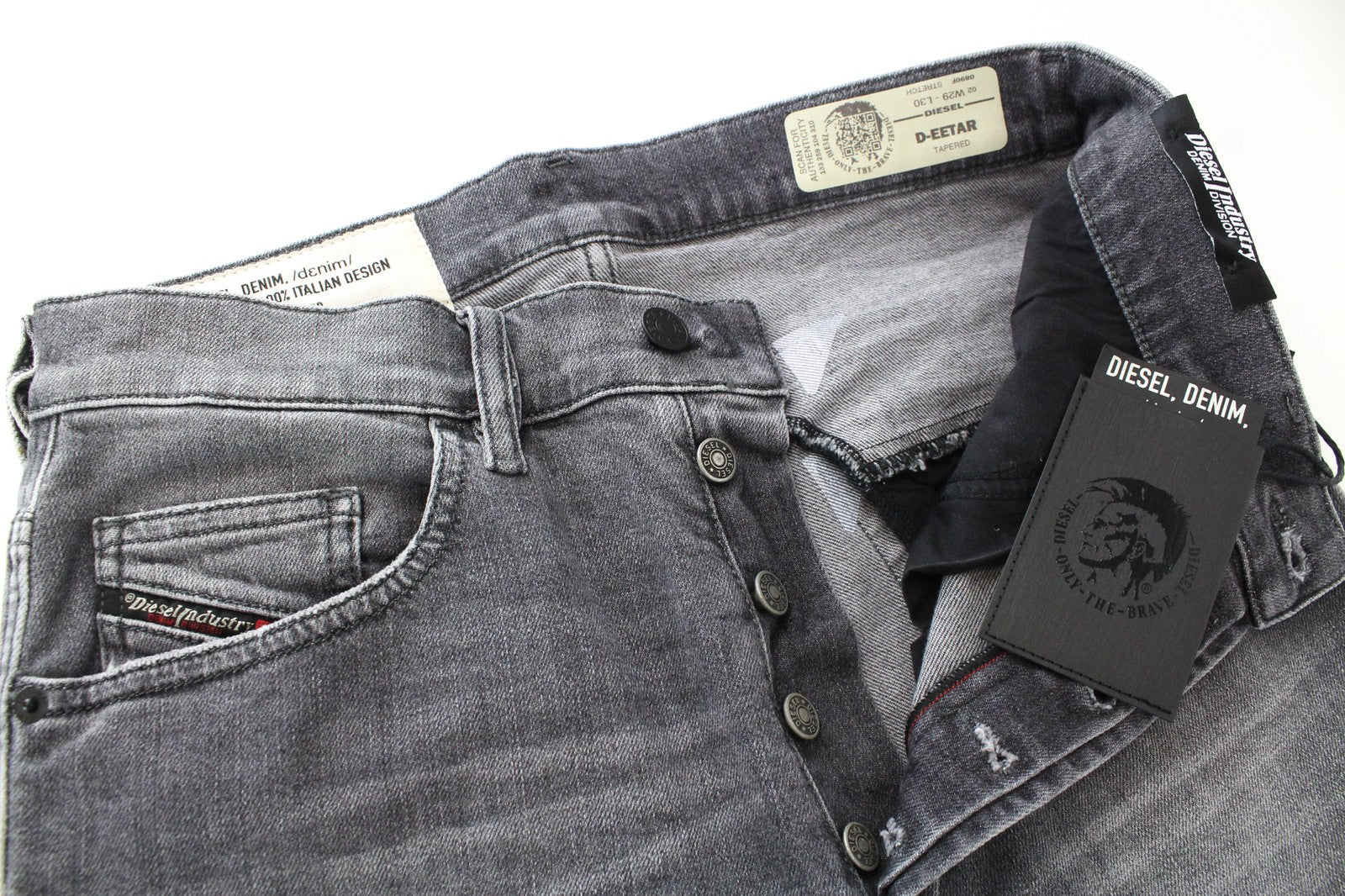 DIESEL D-Eetar 0890F Men Jeans W29/L30 Grey Stretch Tapered Distressed Faded-