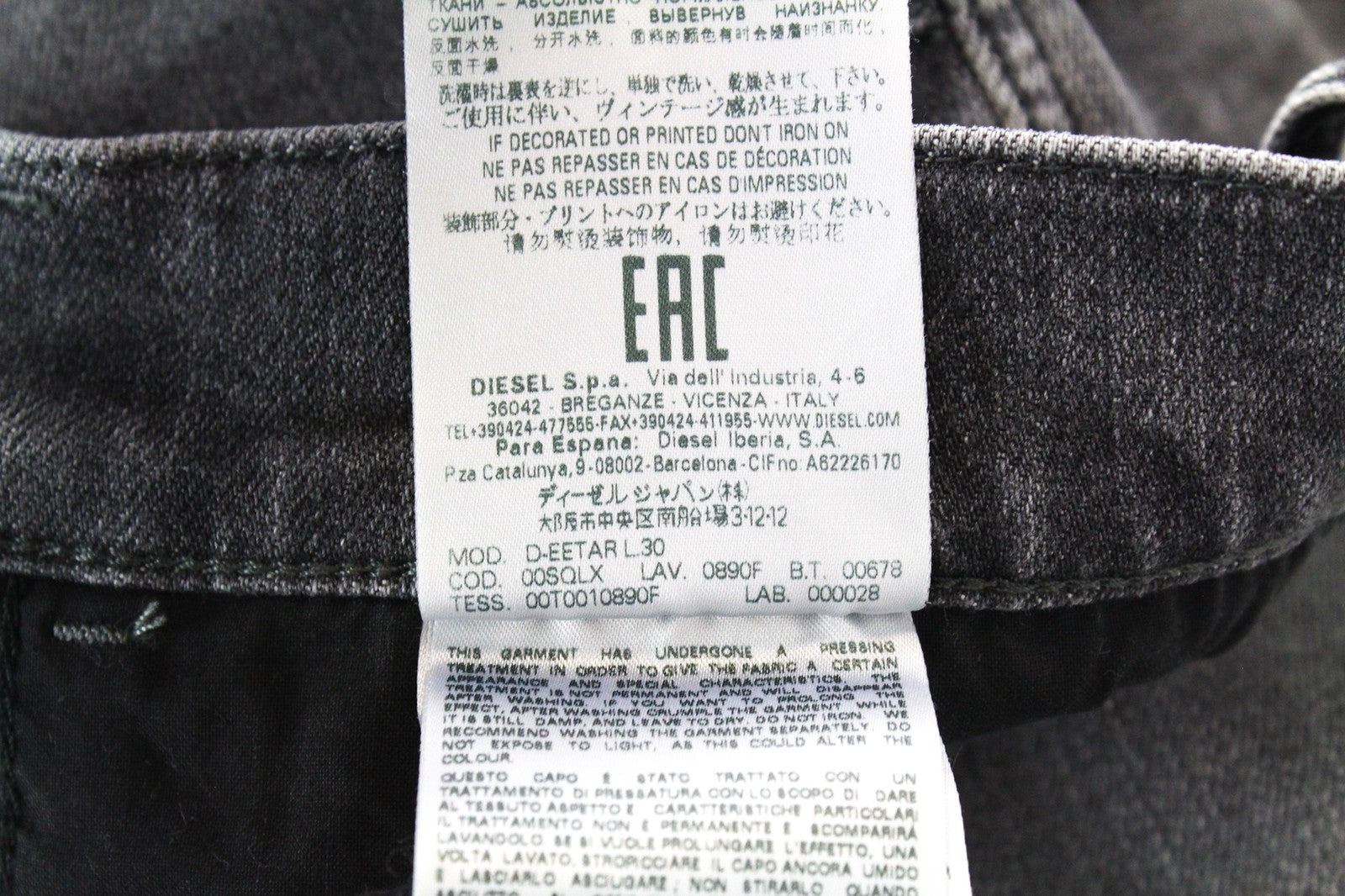 DIESEL D-Eetar 0890F Men Jeans W29/L30 Grey Stretch Tapered Distressed Faded-
