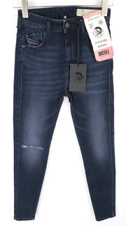 DIESEL Slandy-High 0870C Women Jeans W25/L30 Blue Distressed Super Slim Skinny