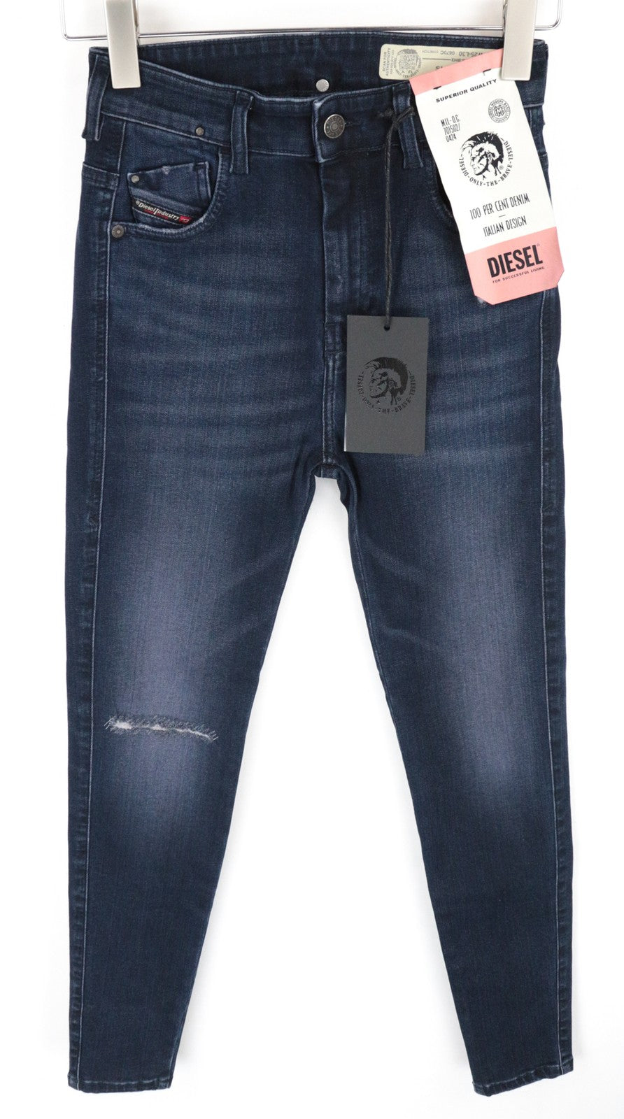 DIESEL Slandy-High 0870C Women Jeans W25/L30 Blue Distressed Super Slim Skinny