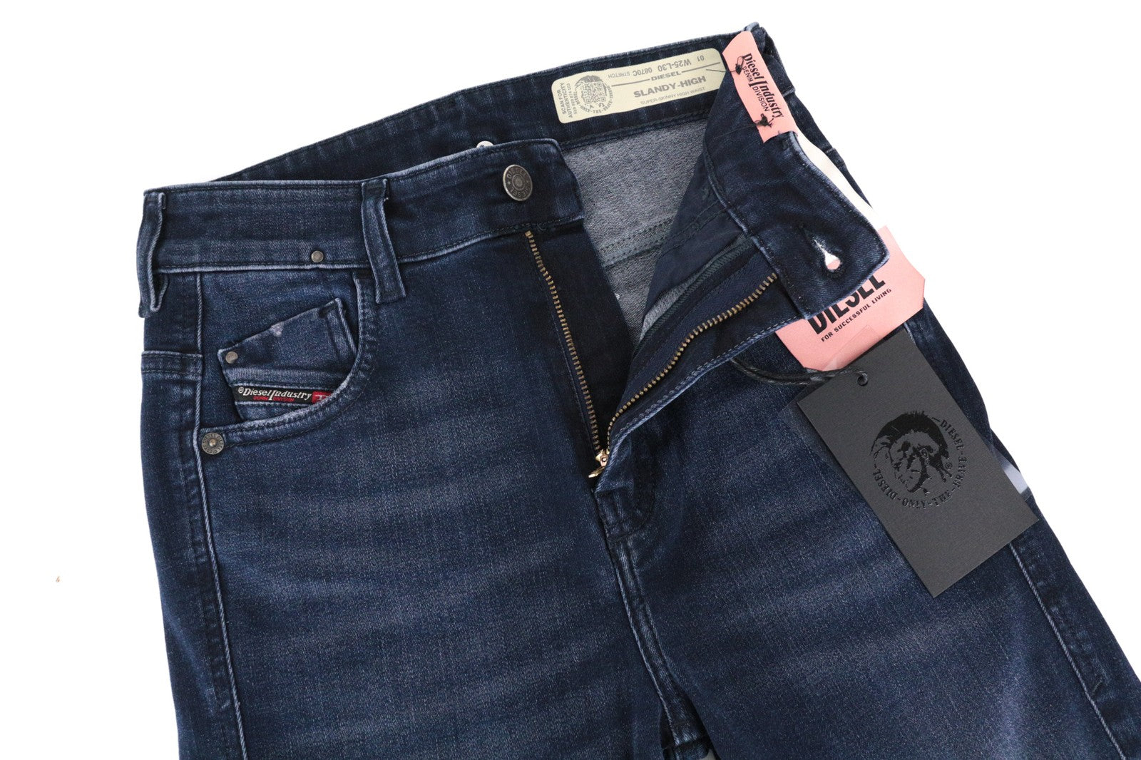 DIESEL Slandy-High 0870C Women Jeans W25/L30 Blue Distressed Super Slim Skinny