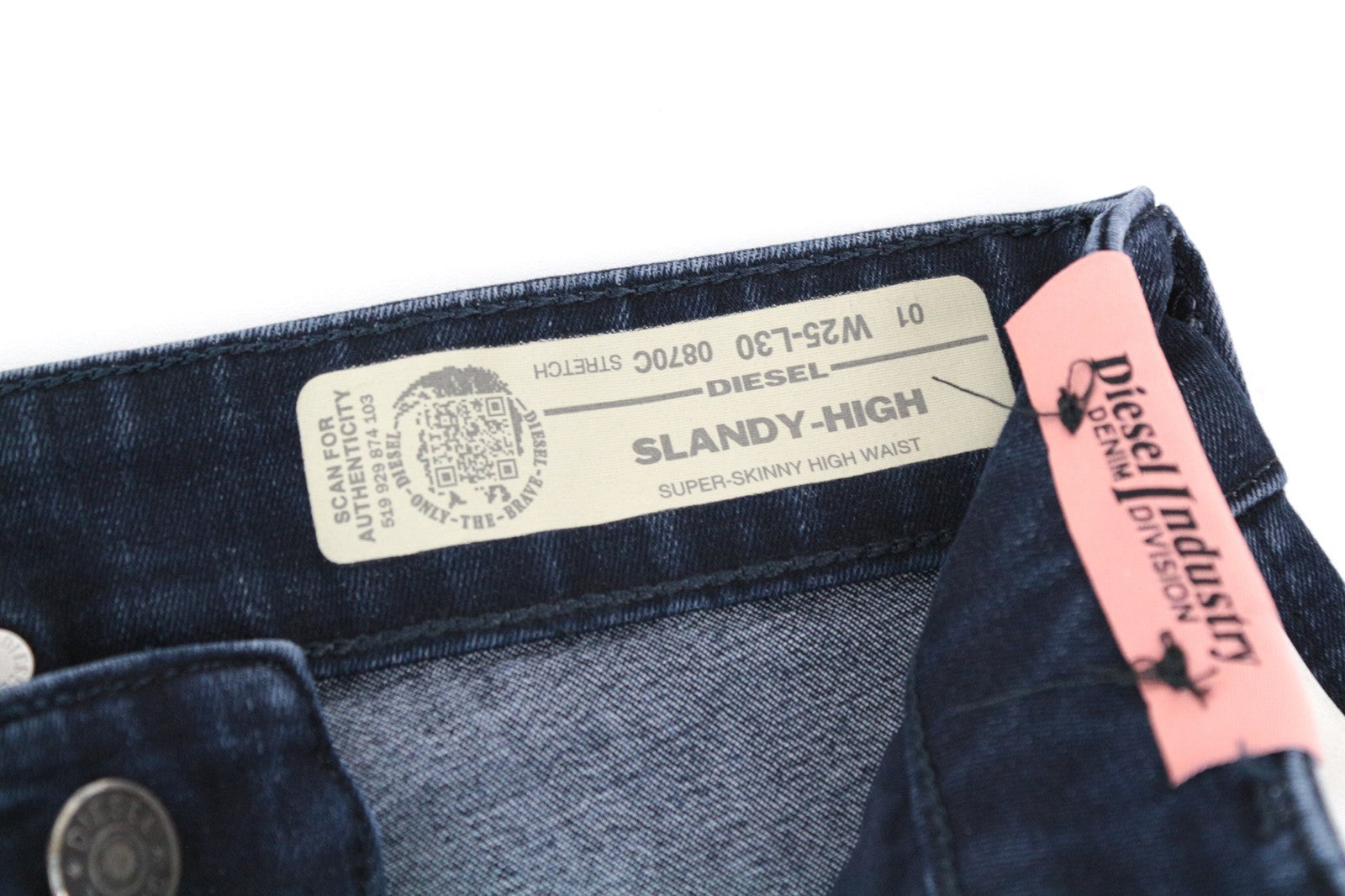 DIESEL Slandy-High 0870C Women Jeans W25/L30 Blue Distressed Super Slim Skinny