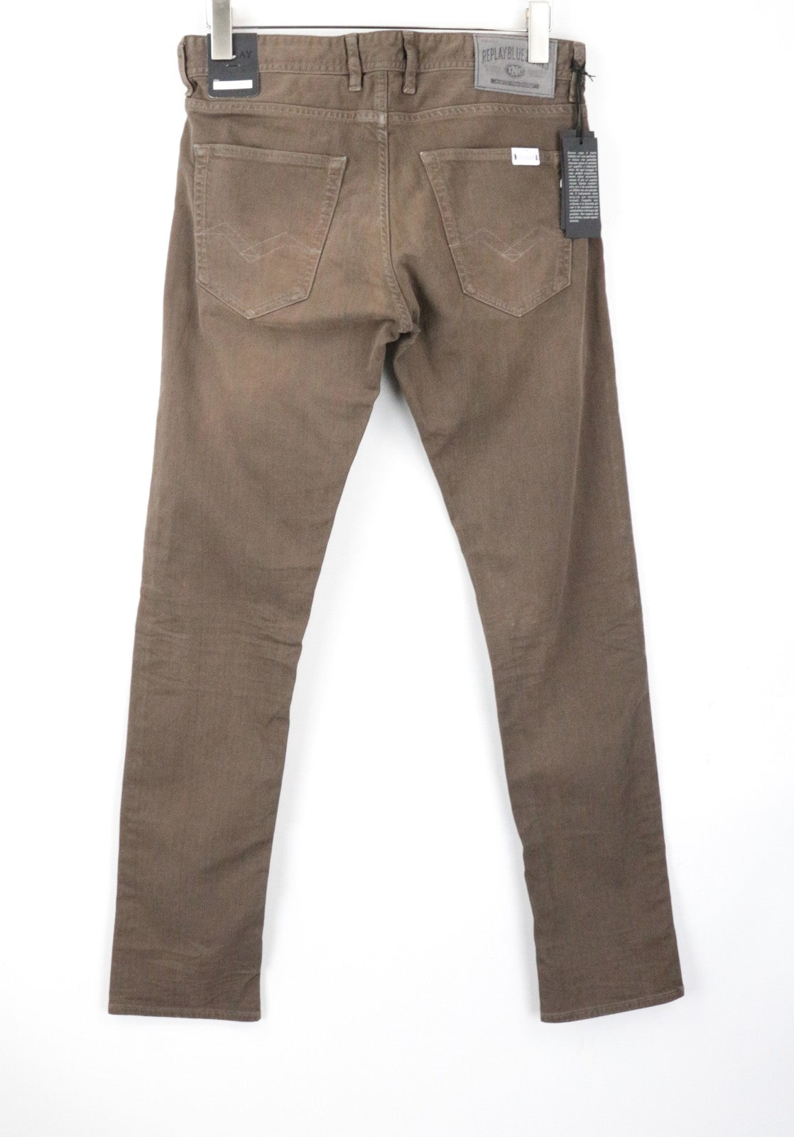 REPLAY Grover Men Jeans W30/L34 Button-Fly Brown Straight Fit Stretch Classic