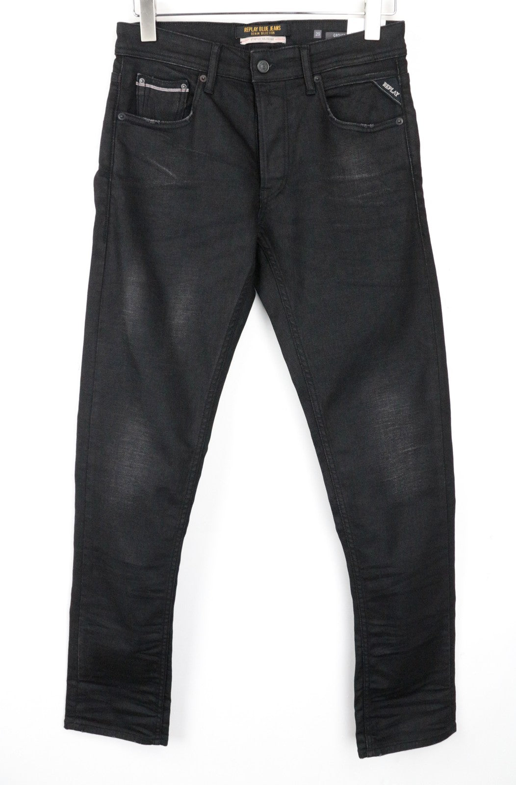 REPLAY Grover Men Jeans W30/L32 Selvedge Dark Grey Straight Fit Stretch Classic