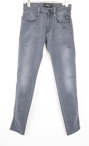 REPLAY Anbass Men Jeans W28/L32 Grey Slim Fitted Hyperflex Stretch Distressed