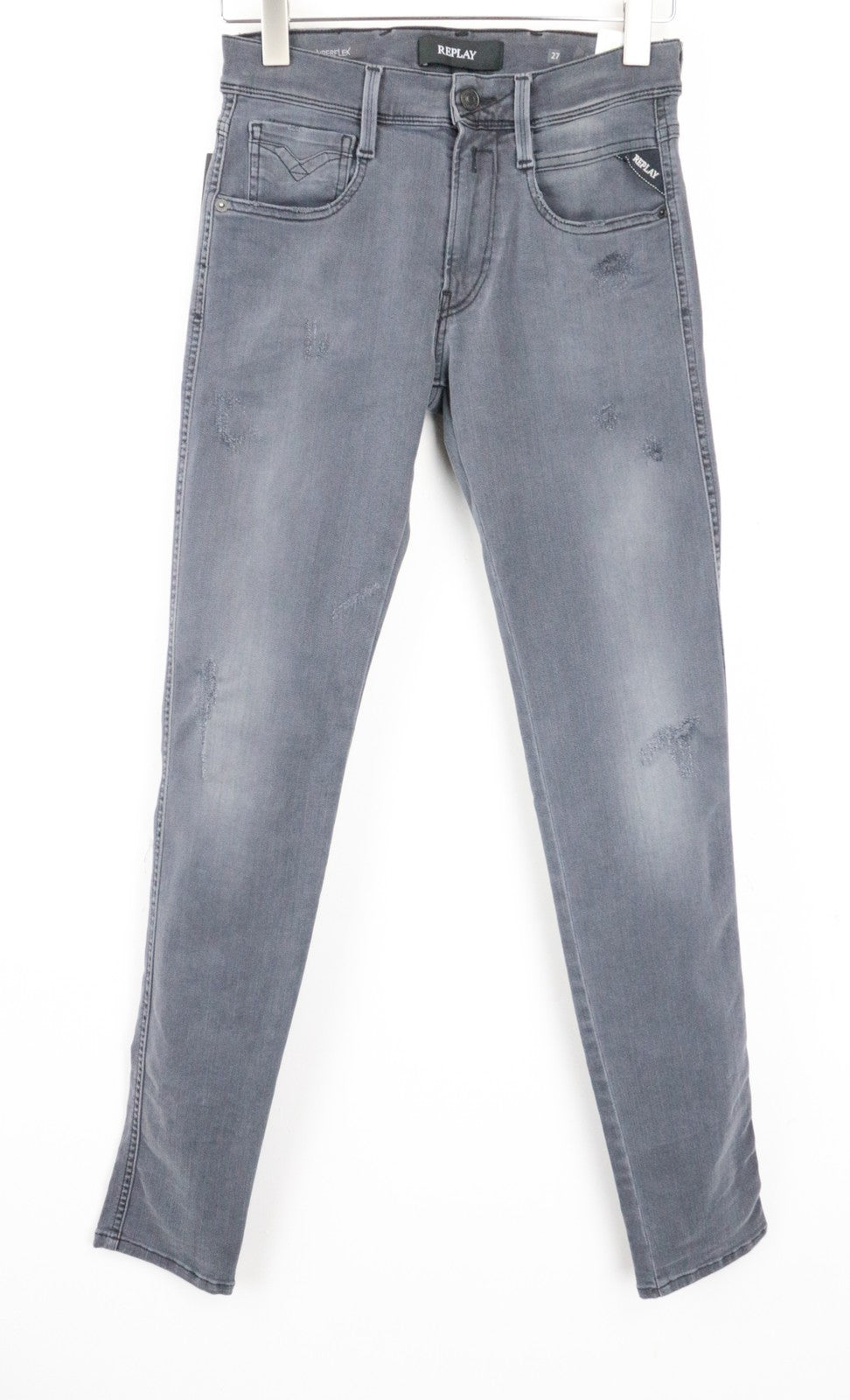 REPLAY Anbass Men Jeans W28/L32 Grey Slim Fitted Hyperflex Stretch Distressed