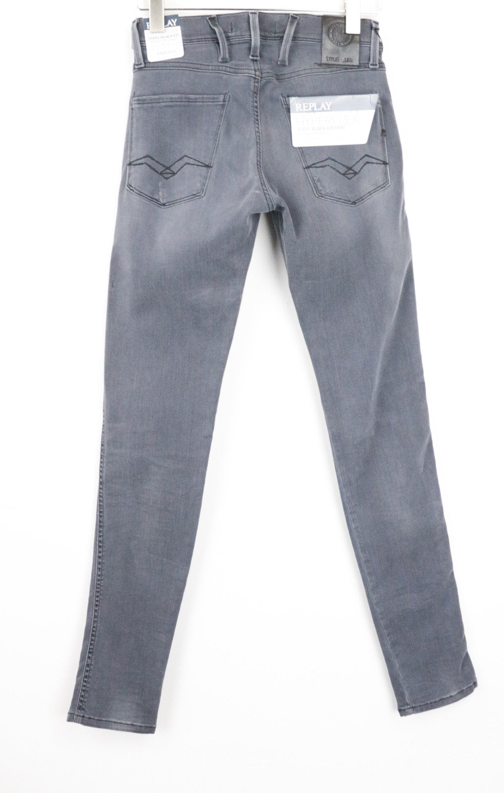 REPLAY Anbass Men Jeans W28/L32 Grey Slim Fitted Hyperflex Stretch Distressed