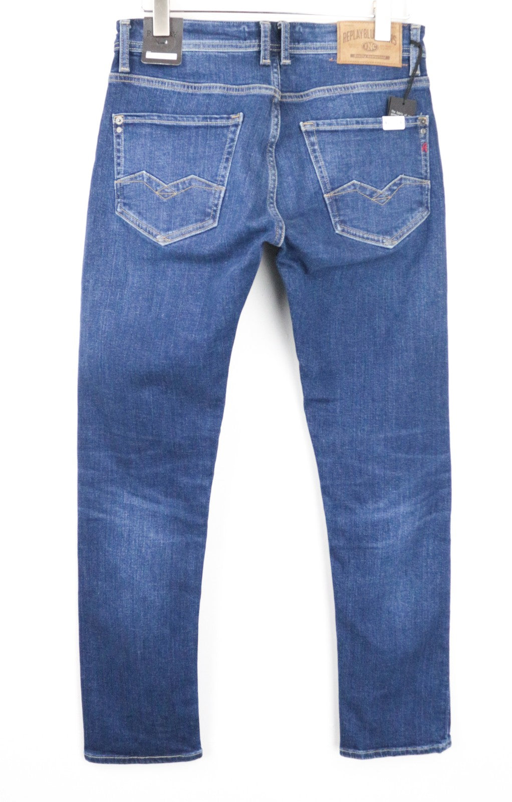REPLAY Rob Men Jeans W29/L32 Bright Blue Straight Tapered Fit Stretch Zip-Fly