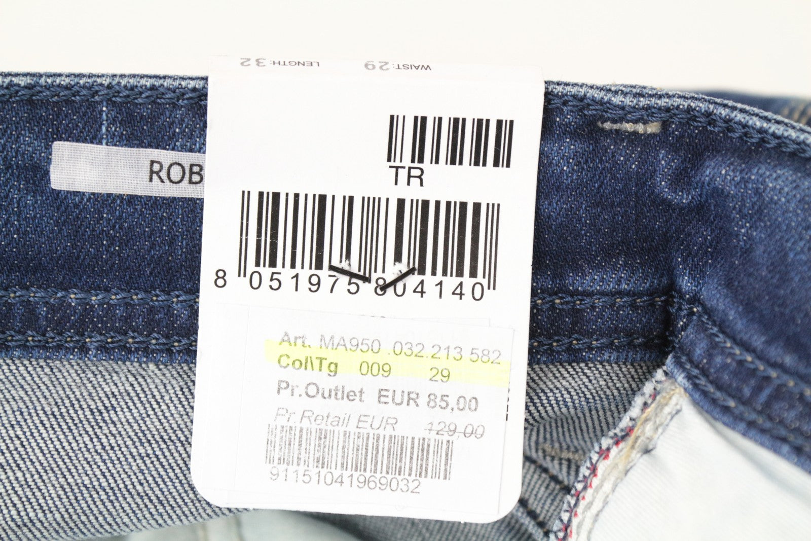 REPLAY Rob Men Jeans W29/L32 Bright Blue Straight Tapered Fit Stretch Zip-Fly