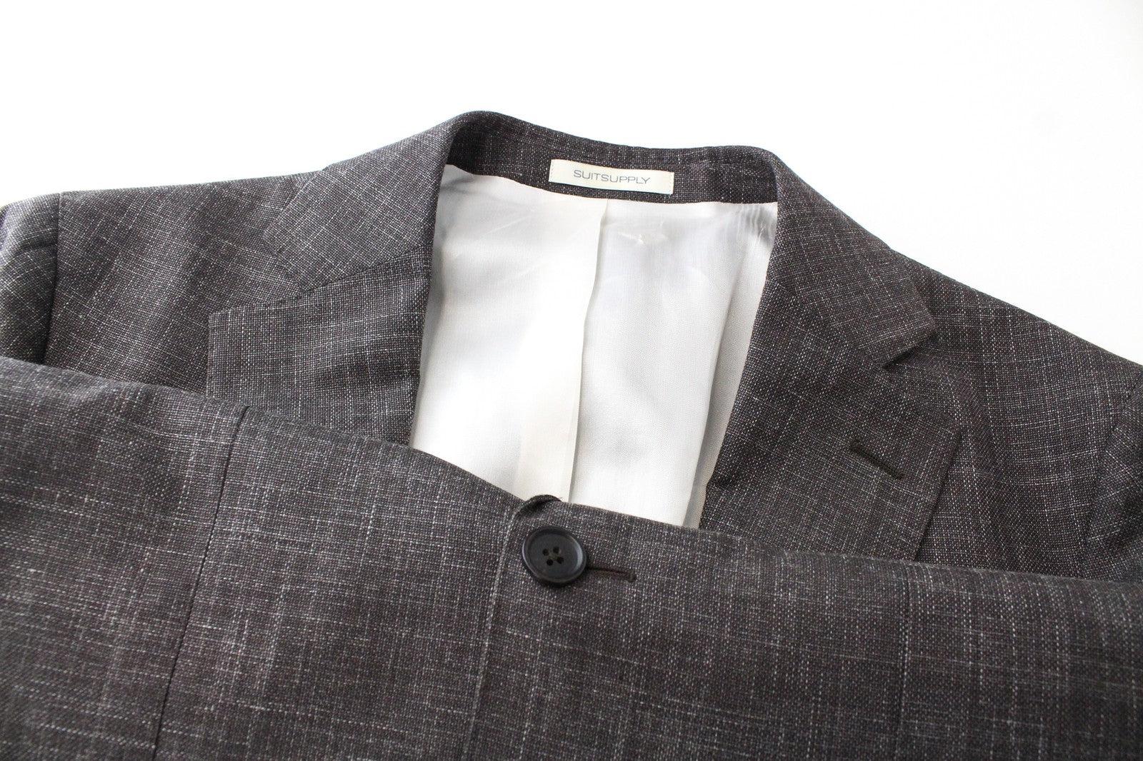 SUITSUPPLY Havana Men Suit UK38R Brown 3-Piece Melange Slim Wool Silk Linen
