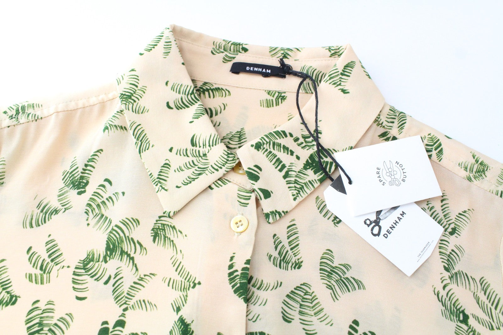 DENHAM Jessie Women Blouse XS Pastel Orange Palm Leaf Printed Twill Button-Up-