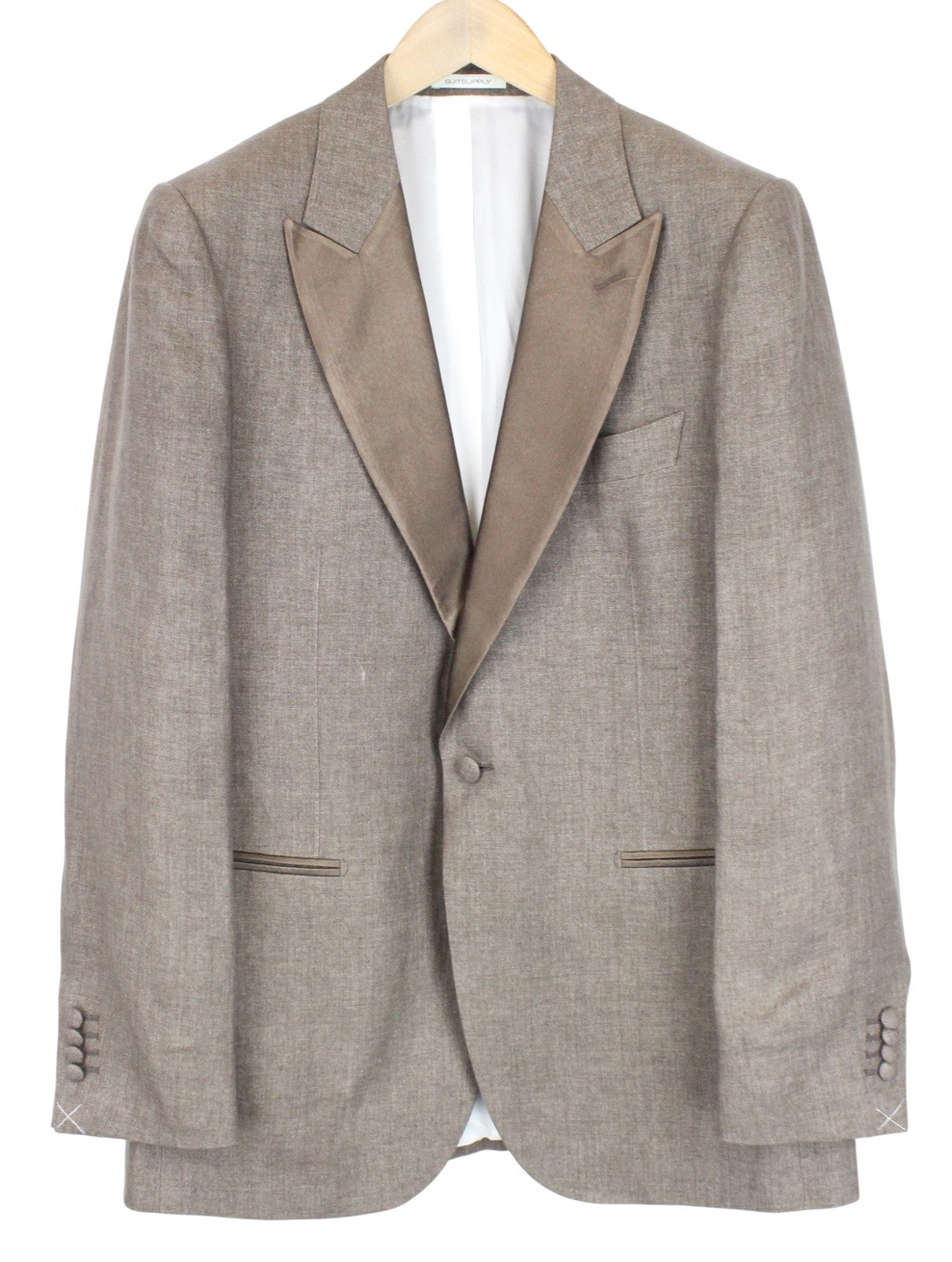 SUITSUPPLY Lazio Tuxedo Men Suit UK42R Slim Linen 2 Piece Brown Peak Collar