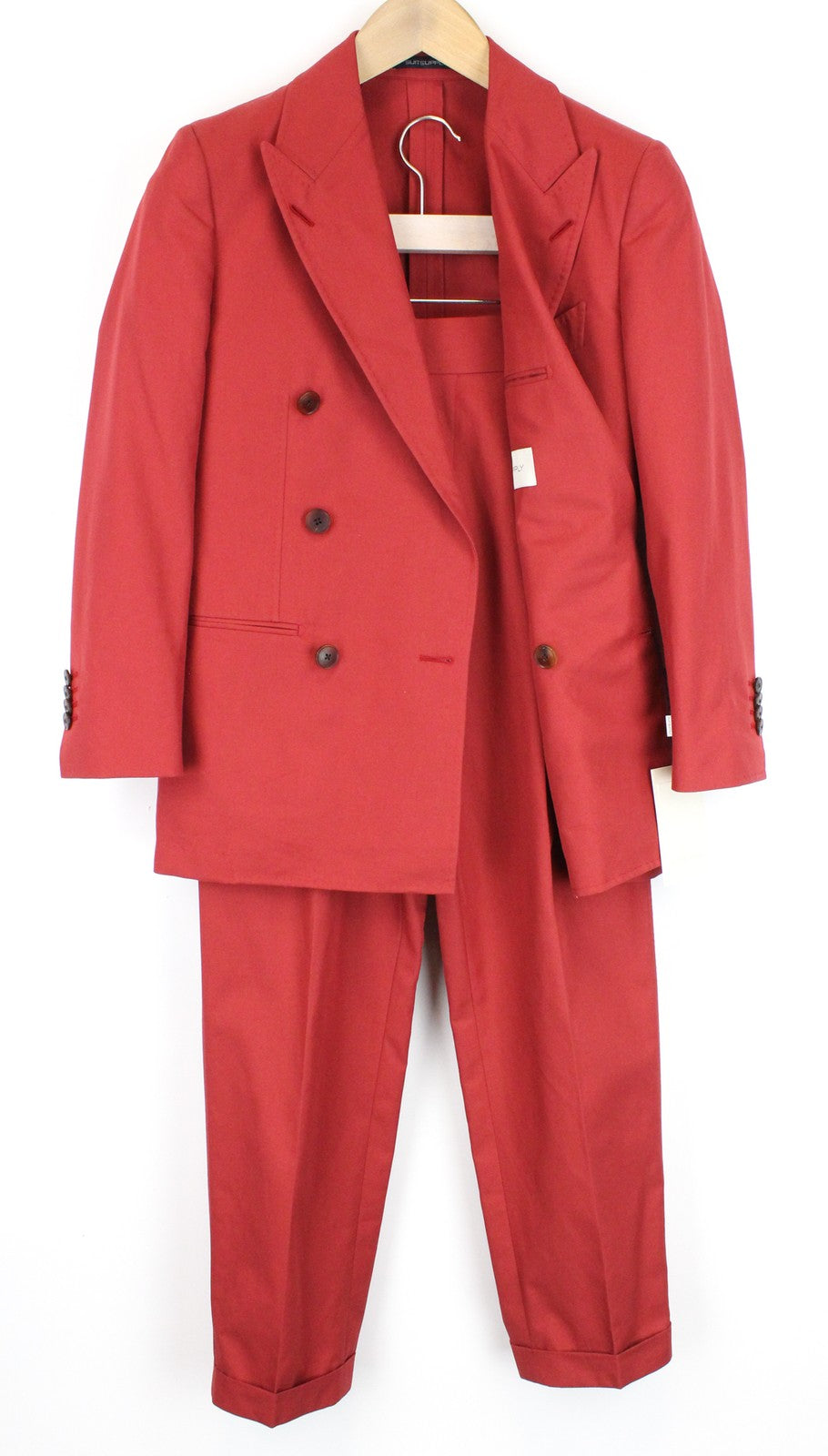 SUITSUPPLY La Spalla Men Boy's Suit UK32R Red 2 Piece Double Breasted Cotton