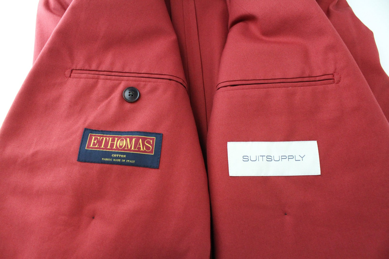 SUITSUPPLY La Spalla Men Boy's Suit UK32R Red 2 Piece Double Breasted Cotton