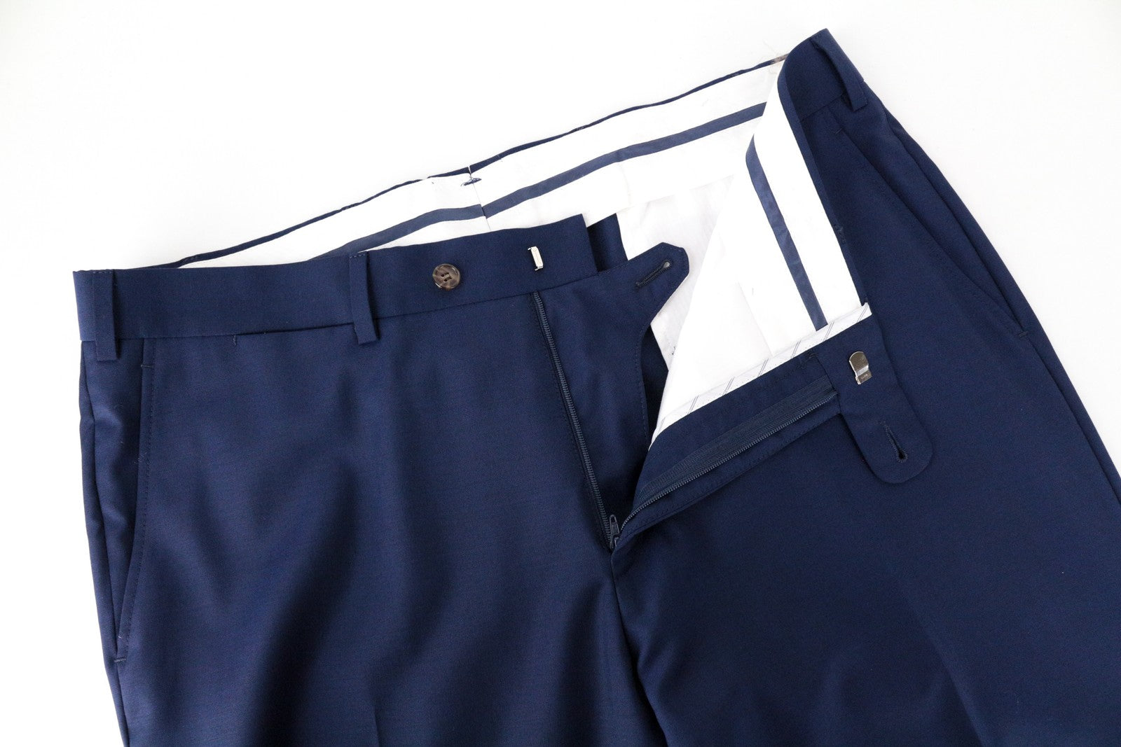SUITSUPPLY Brescia Men Trousers UK40R Straight Fit Classic Pure Wool Mid-Blue
