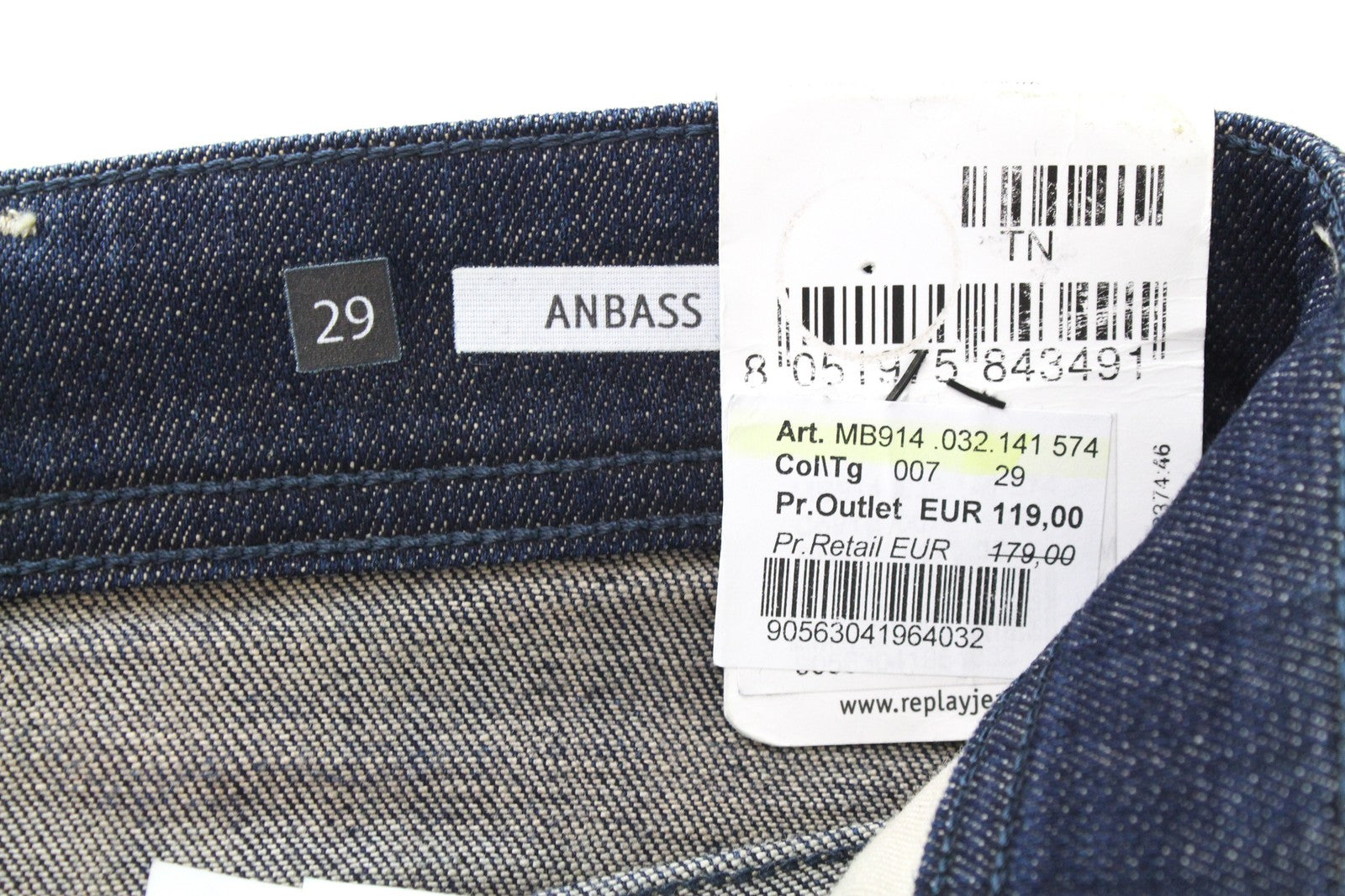 REPLAY Anbass Ice Blast Men Jeans W29/L32 Faded Out Denim Blue Stretch Slim Fit
