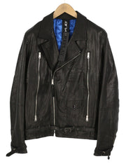 REPLAY Men Jacket XL Pure Lambskin Biker Black Lined Belted Collared RRP499