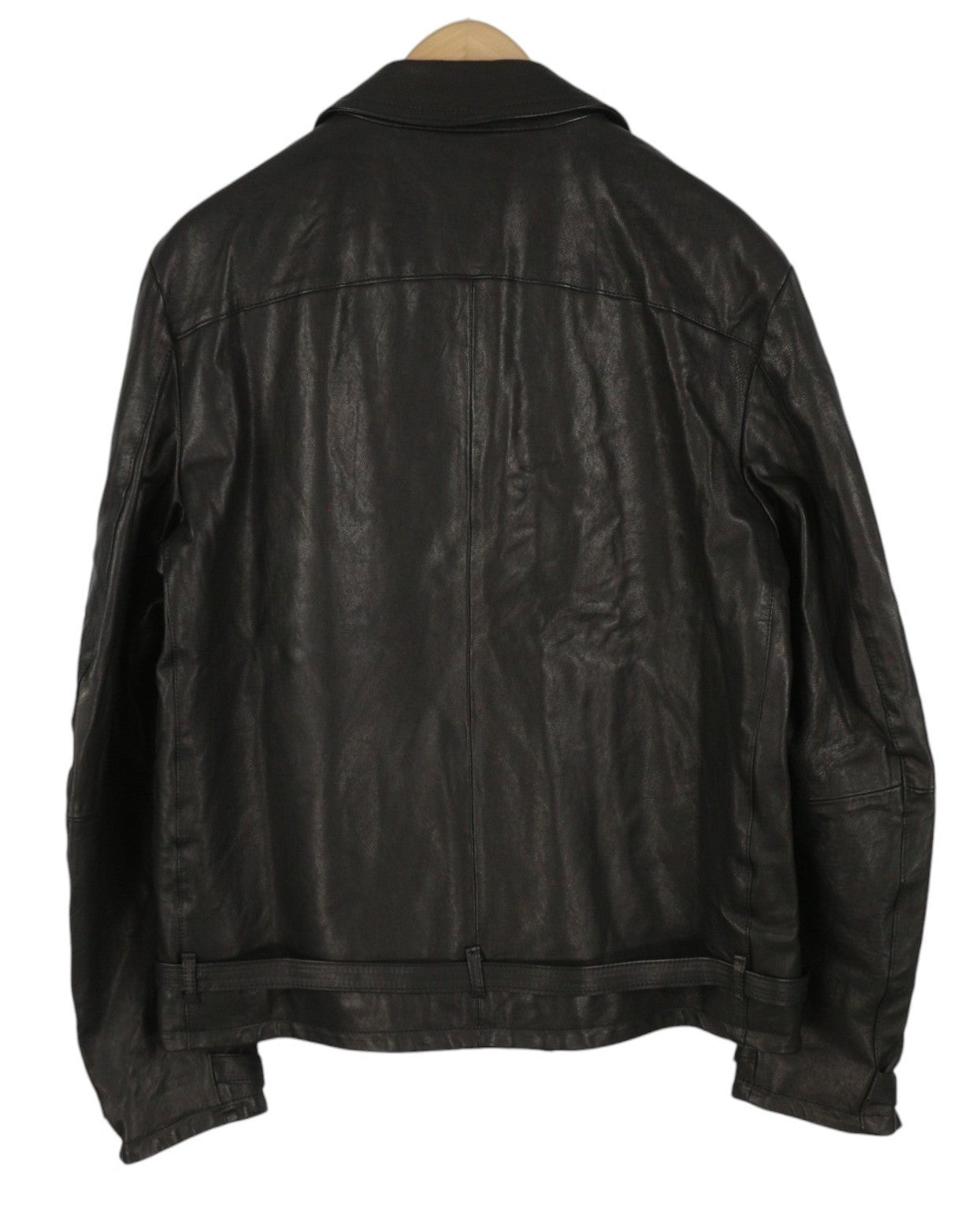 REPLAY Men Jacket XL Pure Lambskin Biker Black Lined Belted Collared RRP499