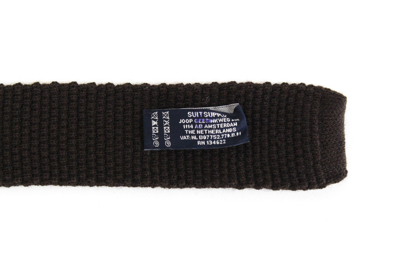 SUITSUPPLY Men Tie ~150 x 2.4 cm Brown Knitted Wool Square-End Classic Formal