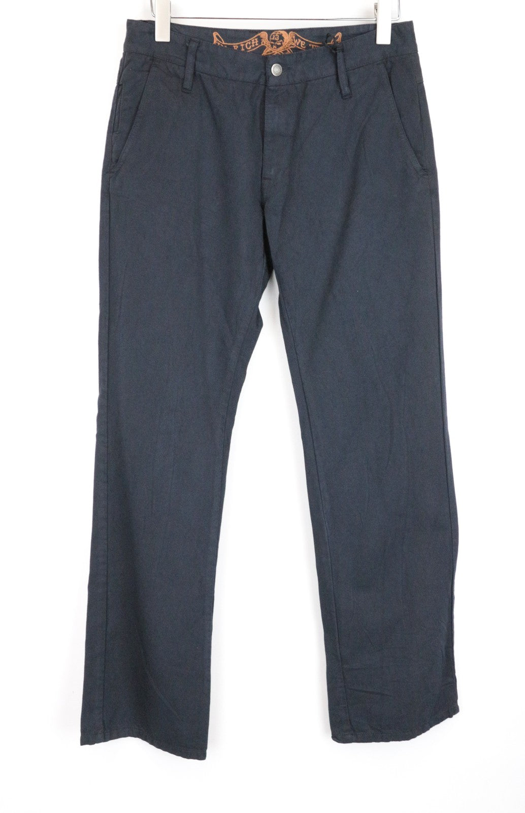 RICHMOND Denim Men Trousers 32 Navy Zip-Fly Pocketed Chino Styled Pure Cotton