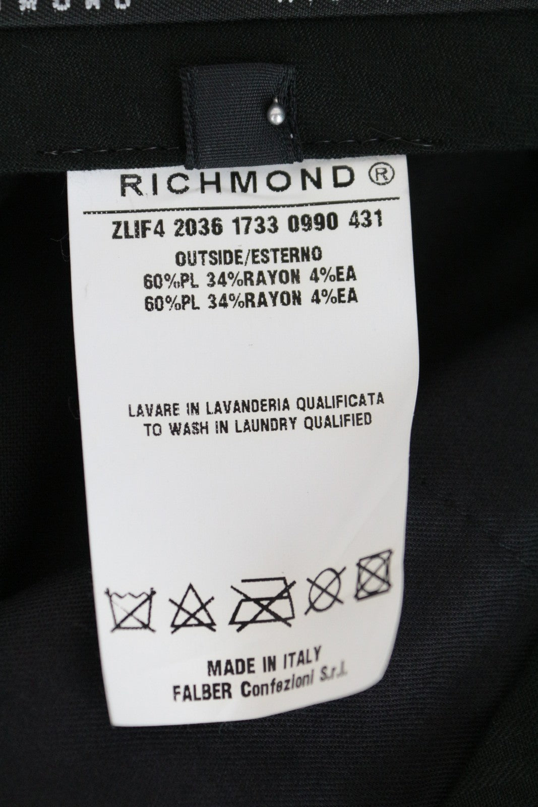 RICHMOND X Men Trousers 48 Black Zip-Fly Plain Chino Styled Classic Pocketed